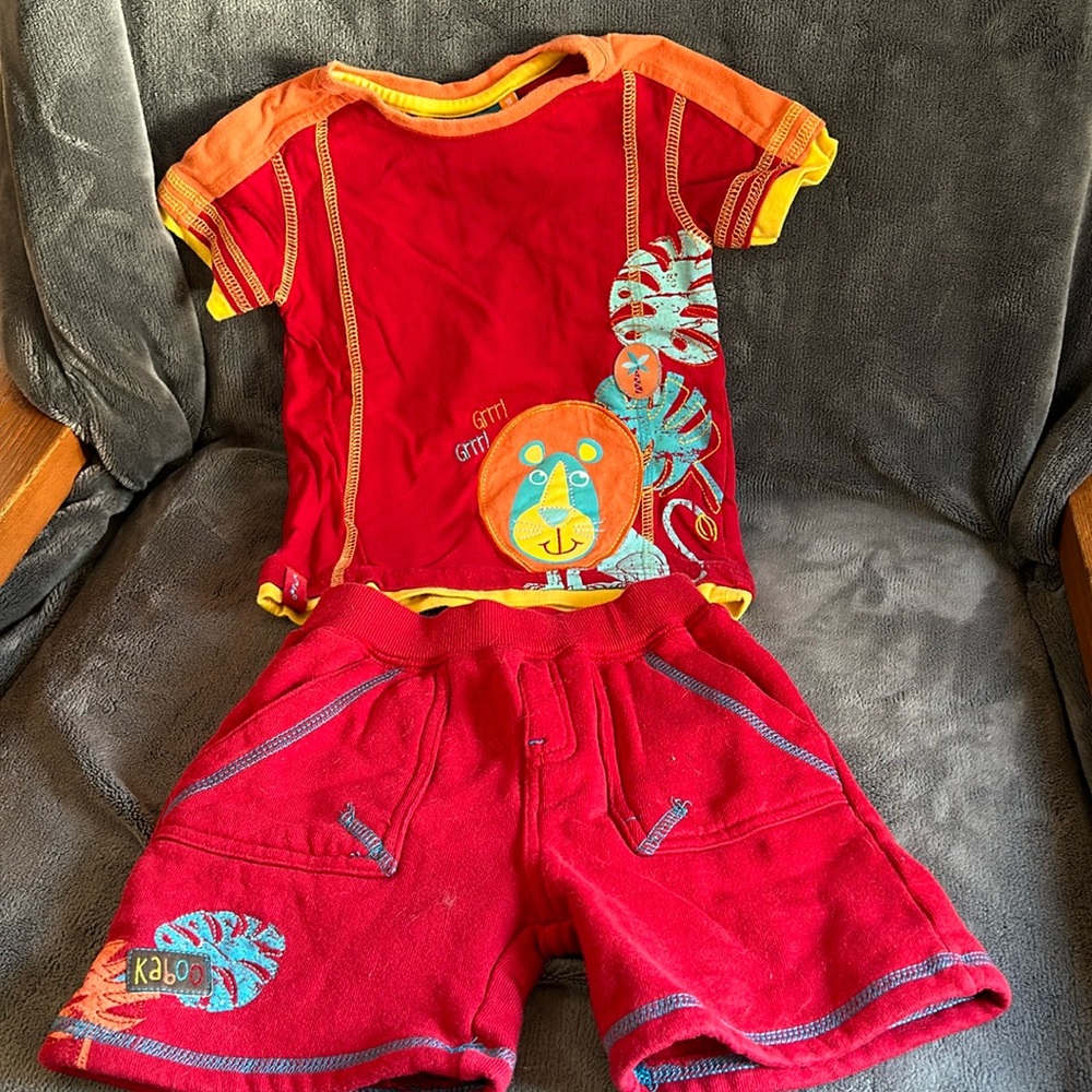 Kaboo 18 mois short and t shirt lion jungle